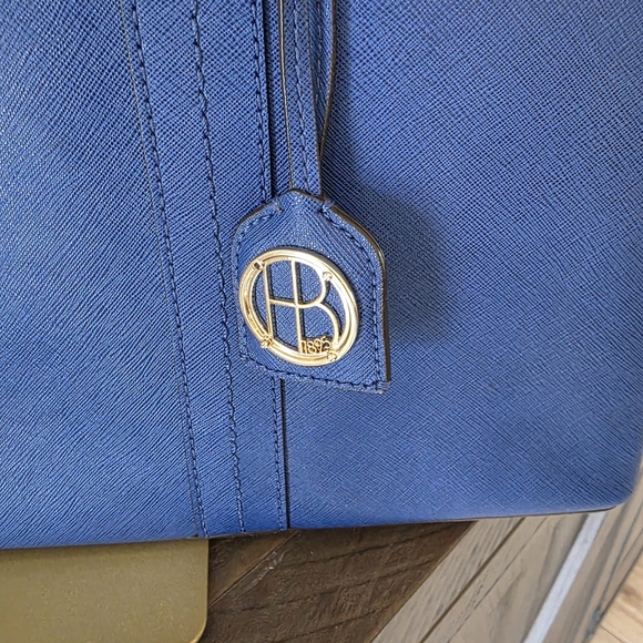 Henri Bendel West 57th Blue Leather Laptop Bag With Crossbody Strap & Lock - Picture 3 of 15